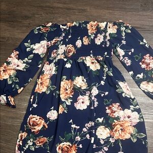Xhilaration Floral Long Sleeve Dress - Navy and Peach
